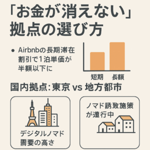 節約ノマドの拠点選びを示すイメージ
