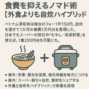 節約ノマドの食費節約術を示すイメージ