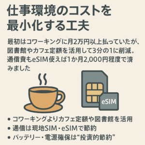 ノマドワークの仕事環境を節約する工夫のイメージ