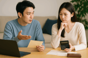 家計分担を話し合う夫婦